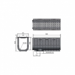 Лоток водоотводный пластиковый ЛВП PROFI DN300 в комплекте с решеткой DN300 C250 "Косичка"