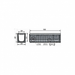 Лоток водоотводный пластиковый ЛВП PROFI DN200 H297 E600 комплект